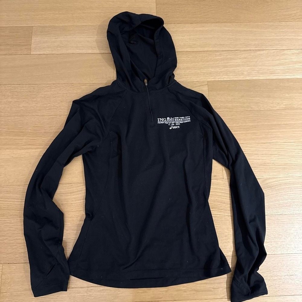 Black ASICS NYC Marathon 11.06.2011 long sleeve hoodie
